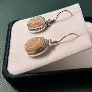 Vintage Sterling Silver Genuine Druzy Dangle Earrings